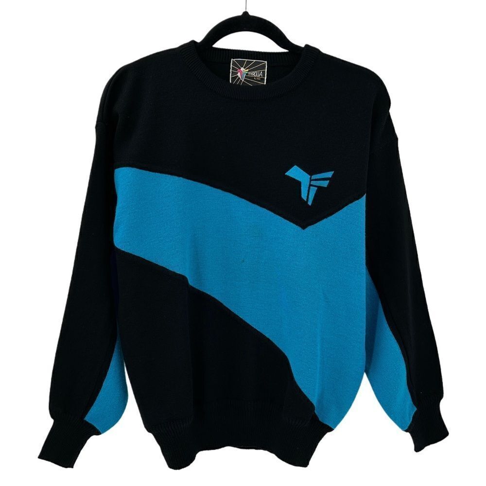 Tyrolia By Head Vintage Crewneck Long Sleeve Sweater Black Blue Medium
